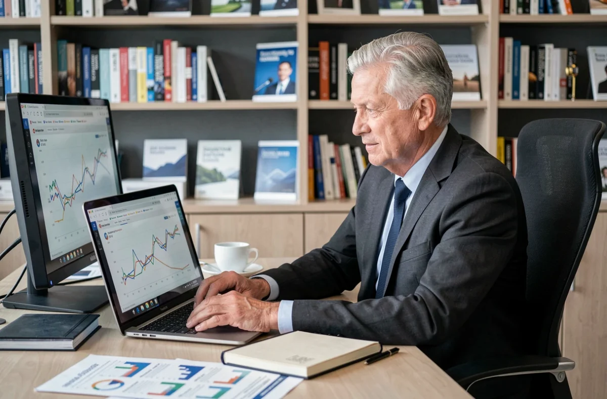Consultant senior de Net Stratégie analysant des données SEO et de trafic web dans un bureau professionnel