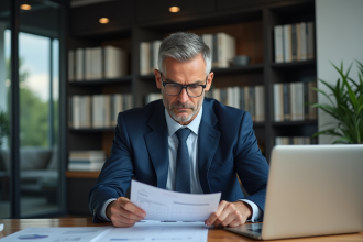 Analyste d'affaires en costume dans un bureau professionnel