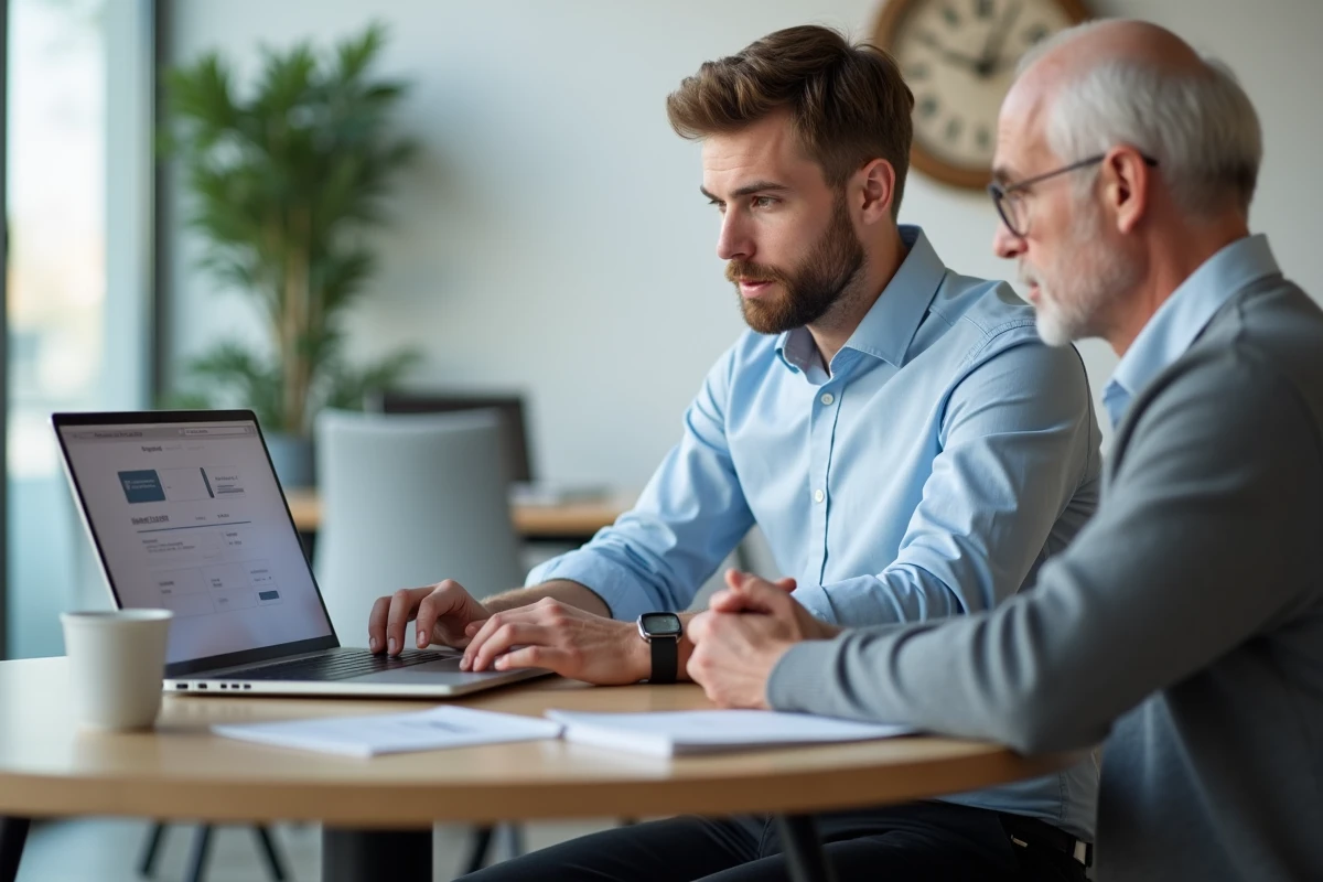 Jeune conseiller en assurance expliquant une procédure à un client
