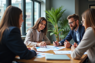 Groupe de jeunes professionnels en réunion de travail