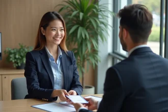 Femme d affaires souriante recevant des tickets restaurant