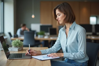 Femme analysant un graphique dans un bureau moderne