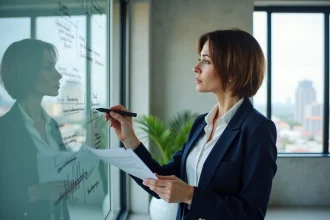 Femme d'âge moyen en réunion dans un bureau moderne