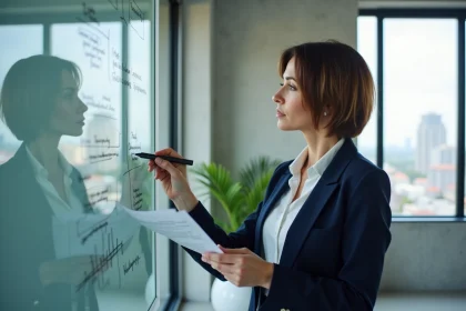 Femme d'âge moyen en réunion dans un bureau moderne