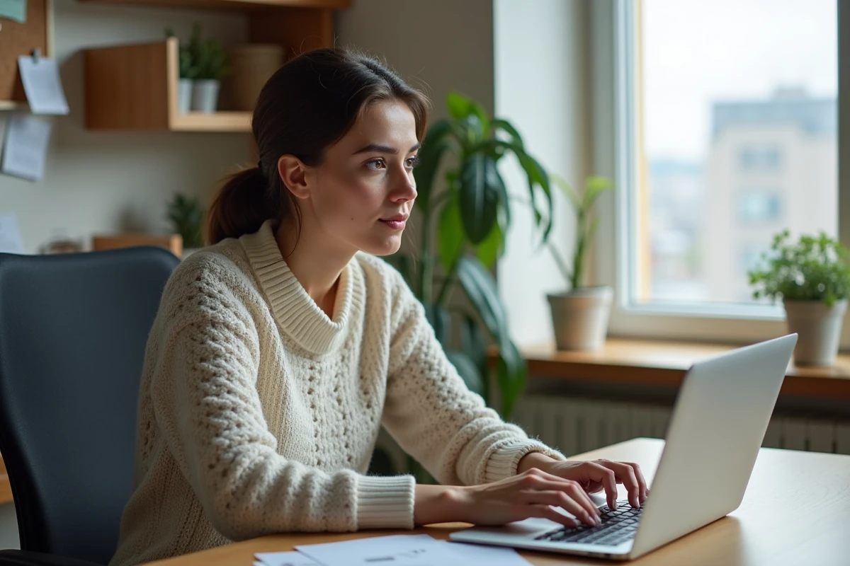 Jeune femme écrivant un email d