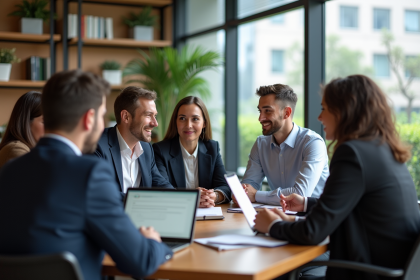 Groupe de professionnels en réunion dans un bureau moderne