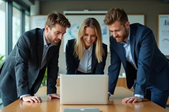 Groupe de professionnels en réunion dans un bureau moderne