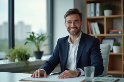 Homme d'affaires souriant dans un bureau moderne