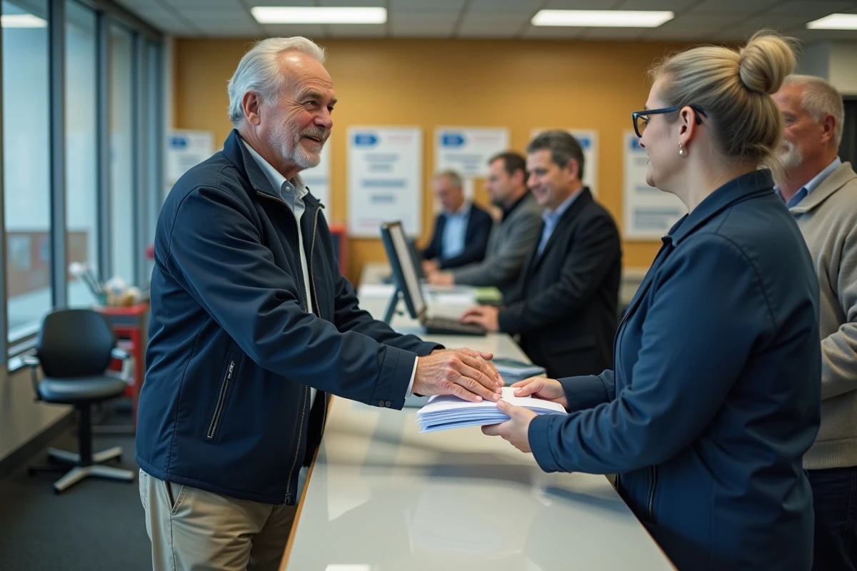Homme déposé des lettres au comptoir d