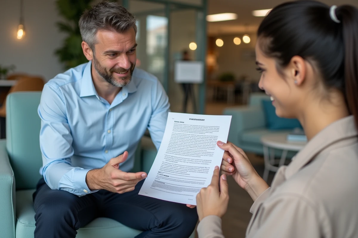 Homme RH expliquant un contrat à un jeune employé