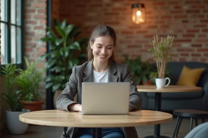 Jeune femme professionnelle travaillant sur son ordinateur dans un espace coworking à Montpellier