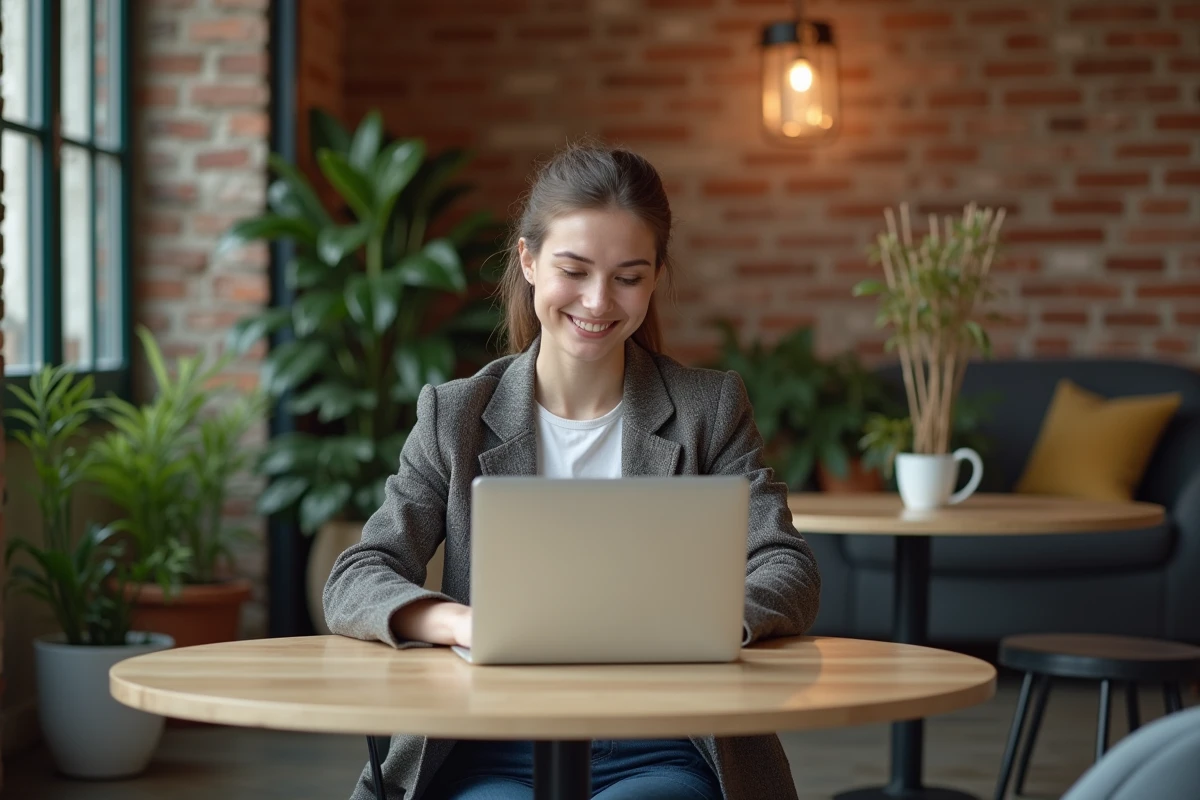 Jeune femme professionnelle travaillant sur son ordinateur dans un espace coworking à Montpellier