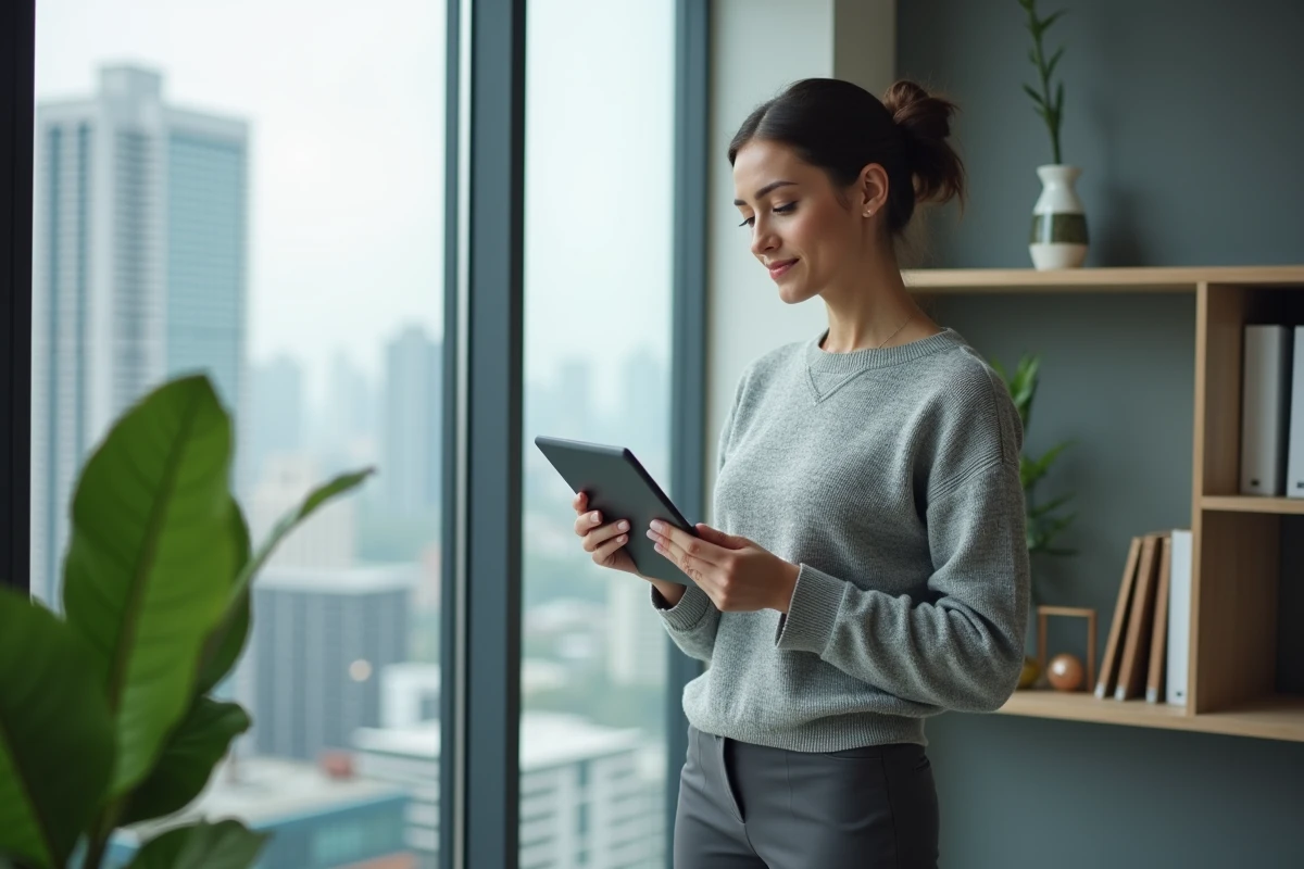 Jeune femme professionnelle utilisant une tablette près d