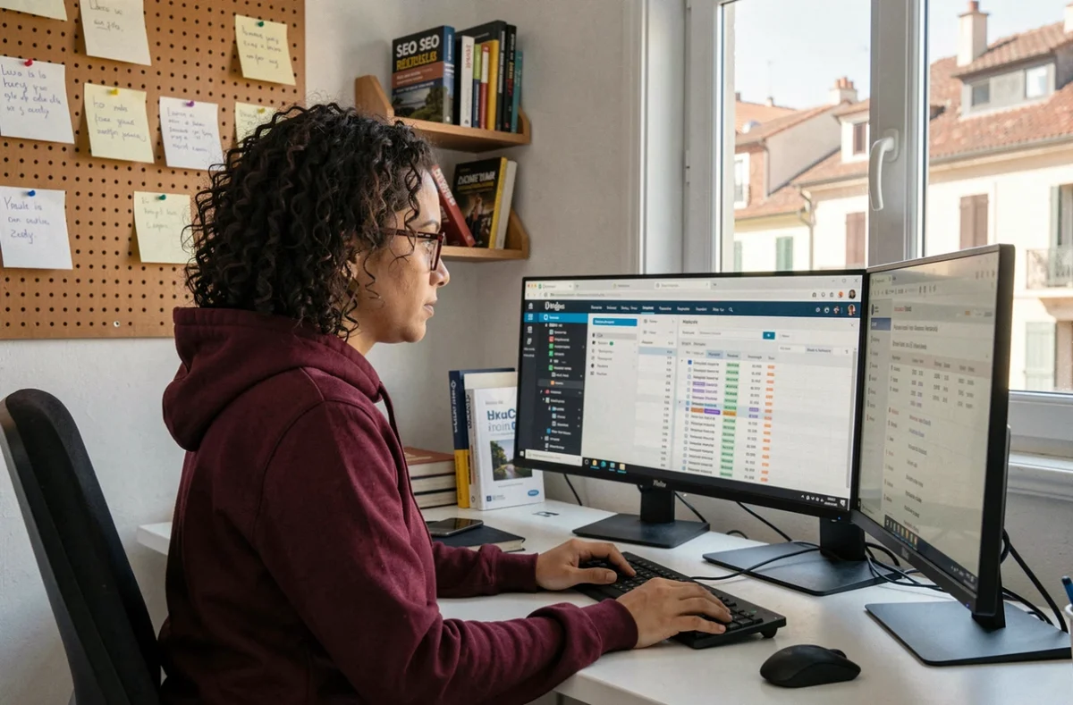 Spécialiste SEO et développeur web de l'agence Karma à Nice travaillant sur un audit de référencement et la gestion d'un site WordPress