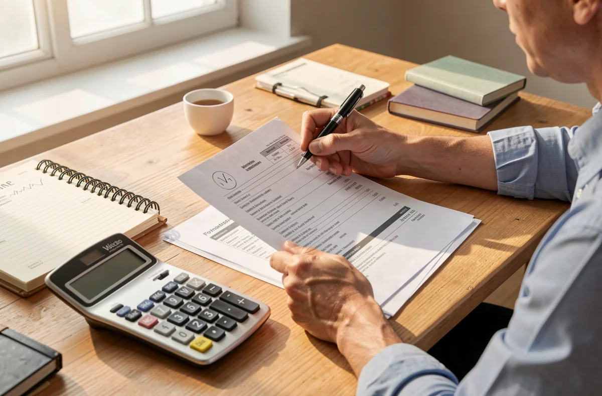 Micro-entrepreneur qui vérifie ses factures et ses déclarations de chiffre d'affaires