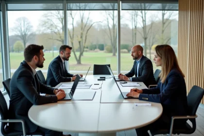 Réunion du CSE Dassault Aviation Saint-Cloud avec des représentants du personnel autour d'une table de conférence moderne